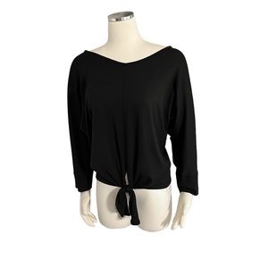 New Directions Pullover Black Tie Front Shirt Size M